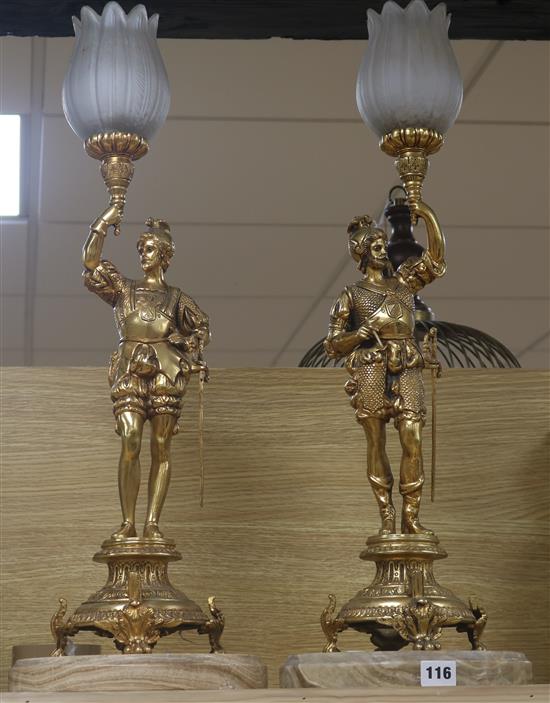 A pair of figurative knight table lamps